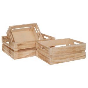 Set of 3 natural wooden crates 38X18X13 33X23X12 27X18X10CM