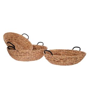 Set of 3 water hyacinth baskets with black handles 55x16cm, 50X14CM, 45X12CM