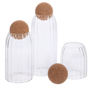 Set of 3 glass vials with cork D9X10 15 21 cm