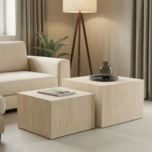 Set of 2 table supports Coffina MDF with travertine look