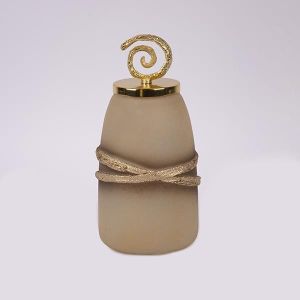 Box with glass lid with metal elements beige-gold 13X13X28CM