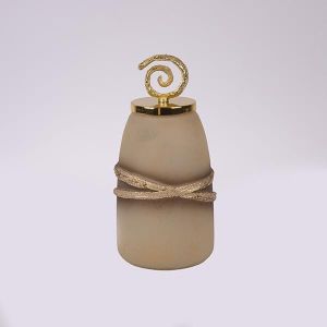 Box with glass lid with metal elements beige-gold 9X9X23CM