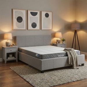 Легло с матрак и място за съхранение Norse-Dreamer плат сив 160x200см