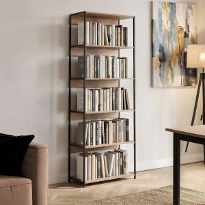 Kaliano metal bookcase, oak-black, 59.5x35x176.5 cm