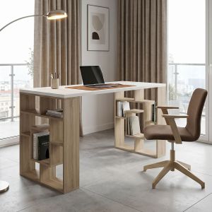 Office desk with shelf Lovet sonoma-white 140x60x75cm