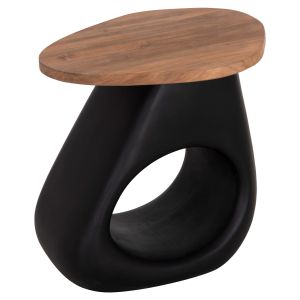 Side table Aida HM4692.01 fiber cement in black -- teak top 47X60X59 cm.
