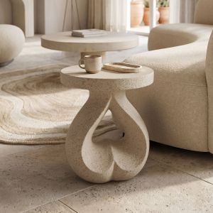 Side table Belena Stone Heart ecru matte MGO D38.5x45.5cm
