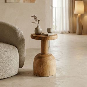 Queno side table made of suar wood in natural color D30x45cm