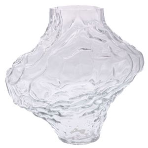 Transparent vase made of embossed glass, white matt, D27X29 cm