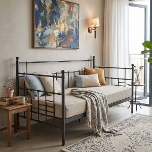 Sofa bed Routha, black metal, 90x190 cm
