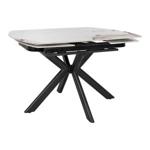 Extendable dining table Armoni with white ceramic top and metal legs 120-180x90x75cm