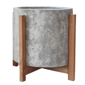 Саксия Hoff HM4682.03M от фиброцимент в сиво - основа от тиково дърво Φ40X39HCM