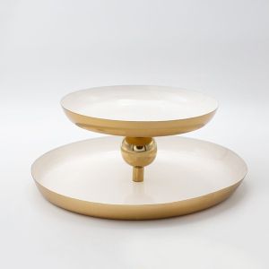 2-tier service stand, metal, white-gold, 25X25X10CM