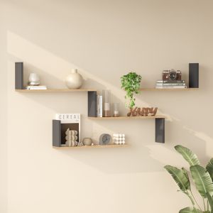 Wall shelf Flear oak with anthracite color 179x14.5x76.2cm