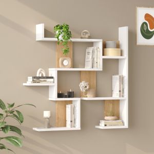 Wall shelf Maze white with oak color 93.3x14.5x90cm