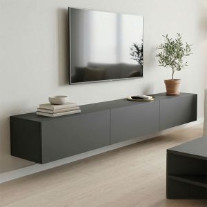Wall-mounted TV cabinet with LED Rival white 210x35x30cm