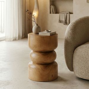 Estelle stool made of soirée wood in natural color, dimensions 30x45 cm