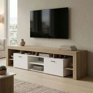 Liner TV cabinet, Sonoma-white color, 210x40x50 cm
