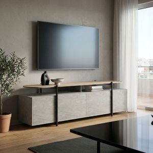 TV cabinet Medousa sonoma with gray-beige marble finish 160x35.5x50cm