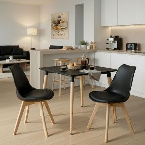 Dining room with Gaston chairs and Natali table, black, 80x80x76 cm, set of 3 pieces