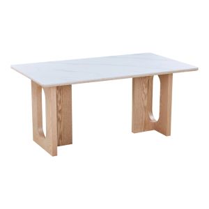 Dining table Benqui sintered stone-MDF in marble white color - base in natural color 160x90x75cm