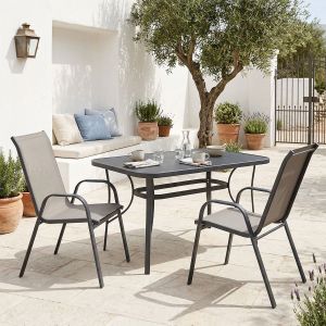 Ensure Calan dining table set of 3 pieces, anthracite, metal with glass, 120x70x70 cm