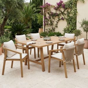 Malibu 7-piece dining table, solid acacia wood, 180x90x75 cm