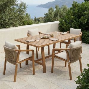 Malibu 5-piece dining table, solid acacia wood, 160x90x75 cm