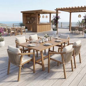 Dining table Malibu, 7 pieces, solid acacia wood, 160x90x75 cm
