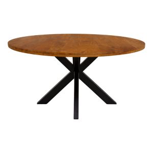 Dining table Royalty solid mango wood in walnut color - black metal leg D130x77cm