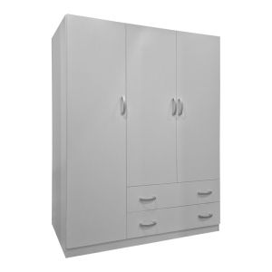 Трикрилен гардероб с 2 чекмеджета Алвия бял 150x51x180см
