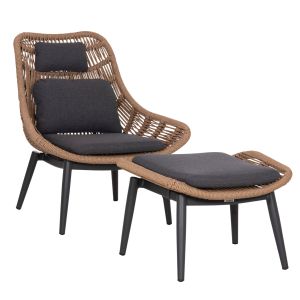 Armchair with footrest Remvazzo HM6561.01 aluminum in gray -- wicker 90X85X96ВСМ.