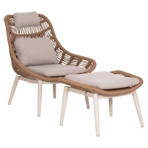 Armchair with footrest Remvazzo HM6561.02 aluminum in beige -- wicker 90X85X96ВСМ.
