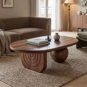 Coffee table Kane made of solid acacia wood in walnut color 110x72x38cm