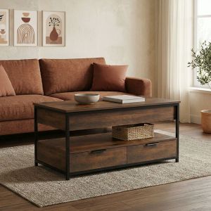 Coffee table Lumio, brown, rustic-black, metal, 100x50x48-53cm