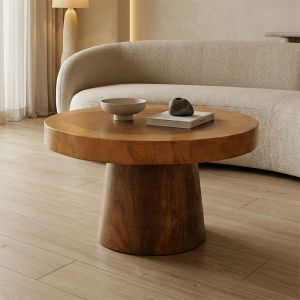 Coffee table made of Nepalese suar wood in natural color, diameter 80x45 cm