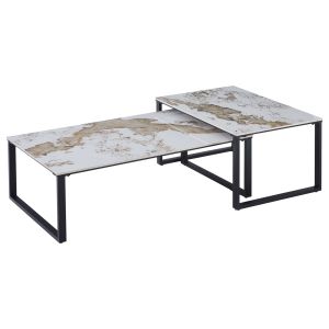 Coffee tables 2 pcs. Terren HM18365.01 metal -- sintered stone in Pandora colors 120X70X45 cm.