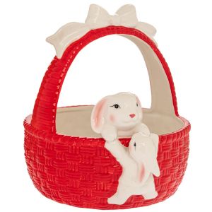 ЧЕРВЕНА КЕРАМИЧНА КОШНИЦА СЪС ЗАЕК 24.5X22.5X26СМ