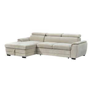 Dreamora corner sofa bed with storage, beige, fabric, 270x167x82cm