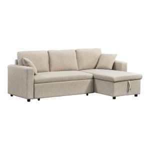 Kamore corner sofa bed with storage, fabric, beige, 223x146x85cm