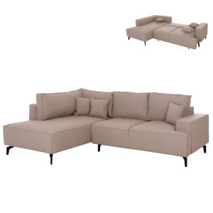 Corner sofa bed with storage space Saffira HM3303.03L beige fabric 270X195X100HCM.