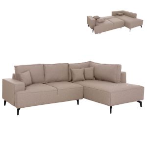 Corner sofa bed with storage space Saffira HM3303.03R beige fabric 270X195X100HCM.