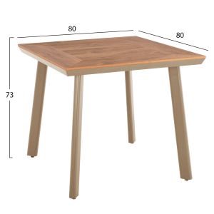 Aluminum square dining table Taber HM5563.04 cappuccino with polywood top 80X80X73 cm.
