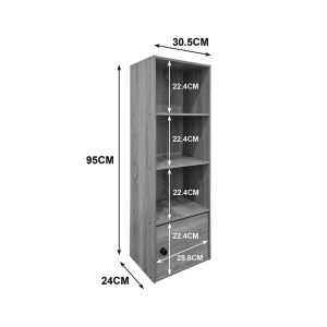 Lenobia bookcase with column and cabinet, white, 30.5x24x95cm