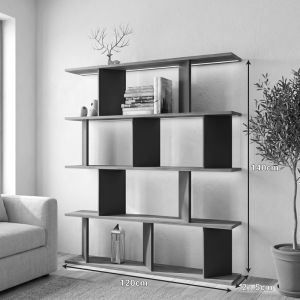 Ratu bookcase anthracite with oak color 120x24.6x141cm