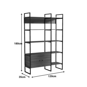 Rhombo bookcase, walnut-black, 120x35x180 cm