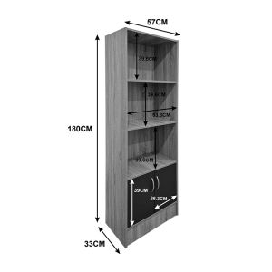 Tekaro bookcase, sonoma-anthracite color, 57x33x180 cm