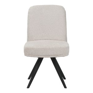 Въртящ се стол Novo, бяла букле материя, черни метални крака, 65.5x50x90см