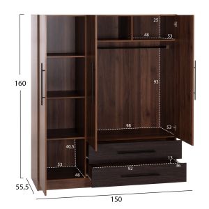 3-door wardrobe with 2 drawers Carys HM746.11 melamine in walnut/wenge color 150X55.5X160 cm.