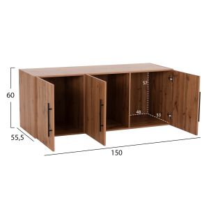 Wardrobe with 3 doors, ceiling cabinet, Carys HM747.12, melamine in natural wood color, 150X55.5X60HCM.